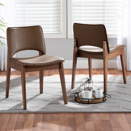 Baxton Studio Afton Mid-Century Modern Brown Faux Leather Upholstered and 2-Piece Wood Dining Chair Set, PR Set of 2 188-11661-ZORO